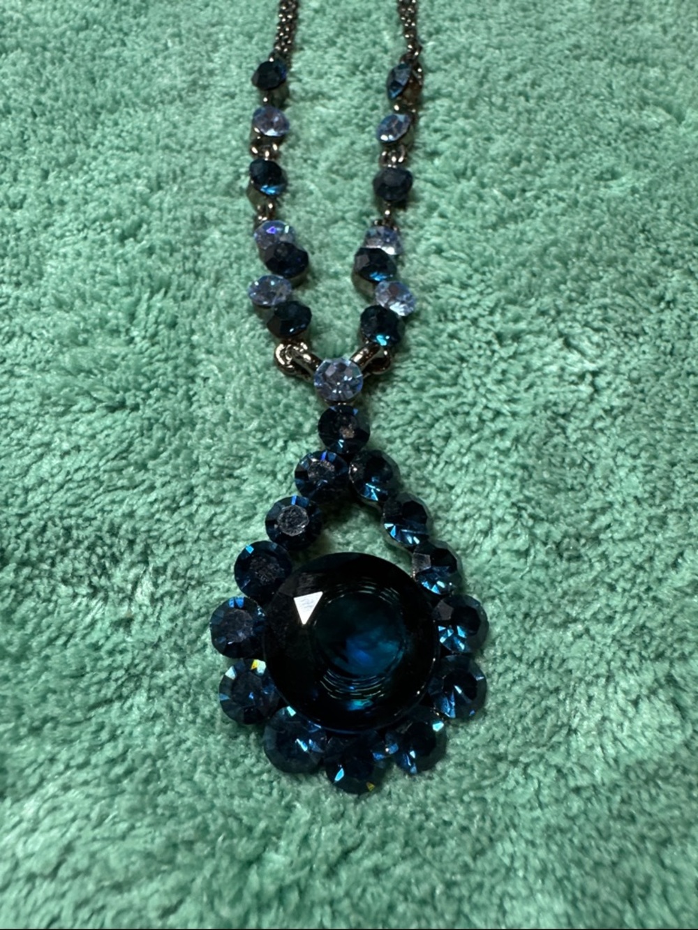 Statement Blue Crystal 16” with 2” Extender Teardrop Necklace,